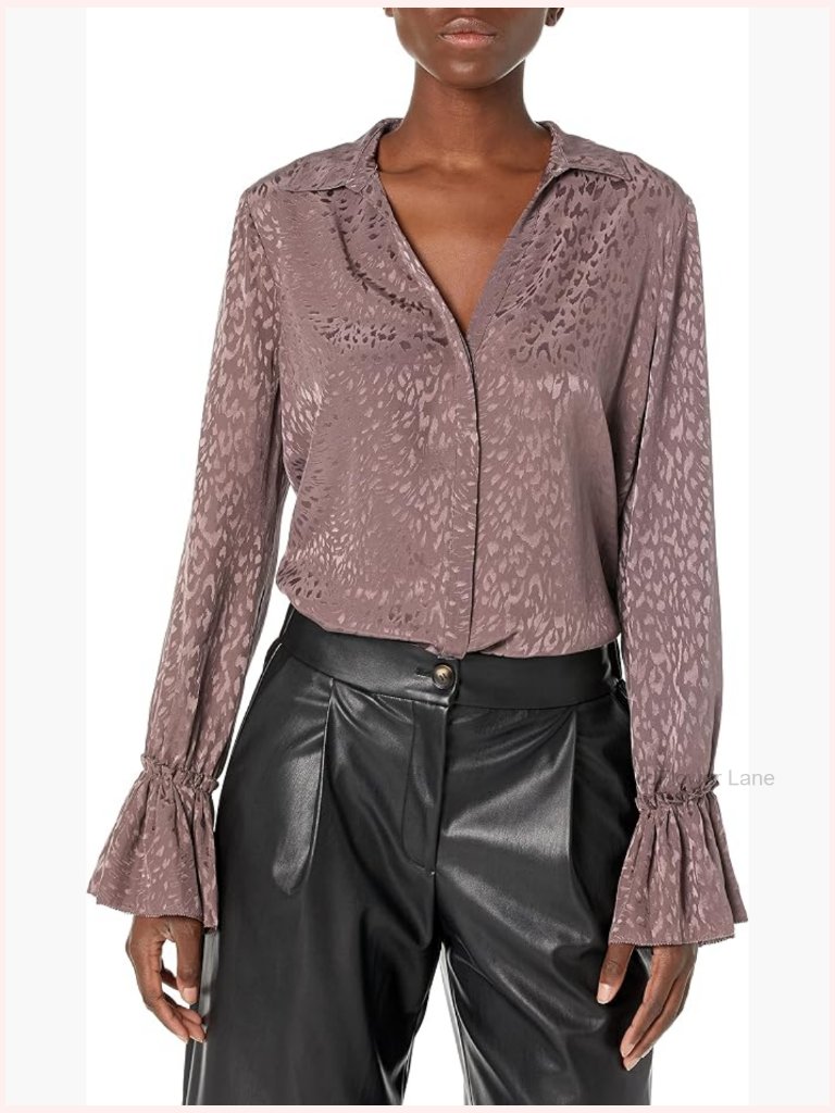 Button Down Pleated Sleeve Luxe Matte Satin Blouse Shirt Fine Details